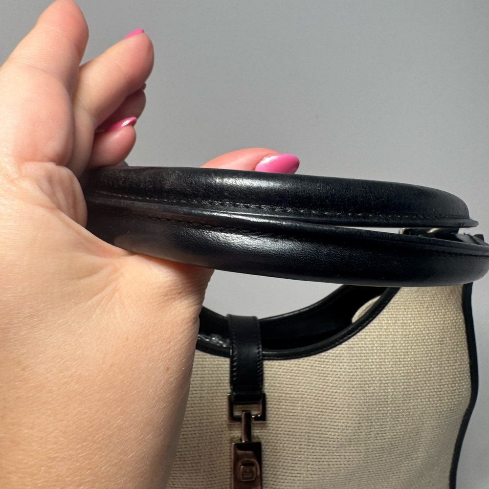 Gucci Jackie Bardot Piston Lock Hobo Black & White Cloth & Leather Luxury Bag - Picture 10 of 14
